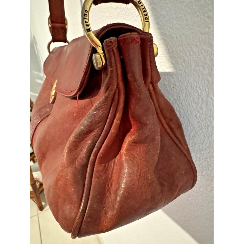Vintage Marino Orlandi Italian Cognac Leather Large Shoulder Bag - Picture 14 of 16